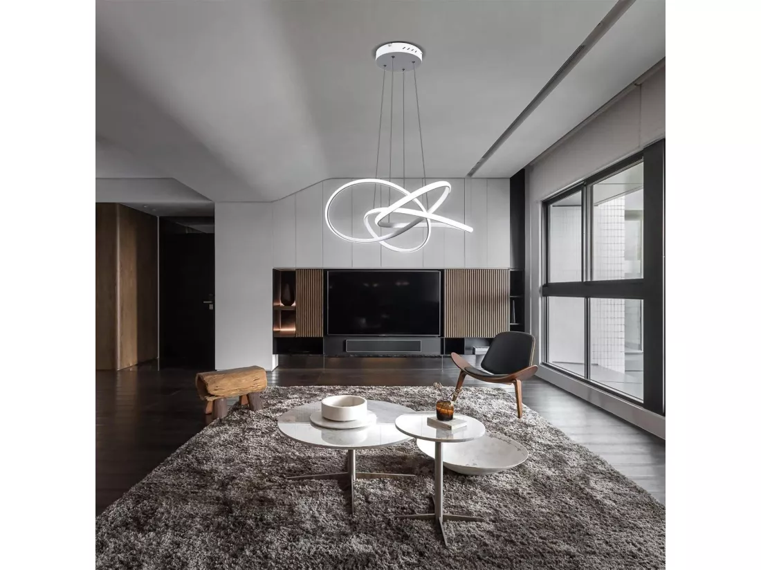NETTLIFE Suspension LED Métal Blanc Diam.58cm 62W Anneaux Modernes Salon Dimmable avec Télécommande Éclairage Intérieur Réglable en Hauteur Lampe