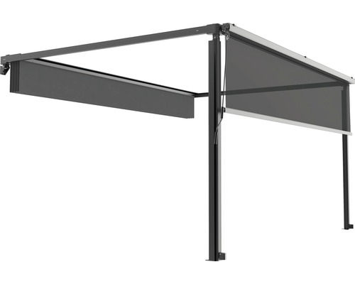 Verticale zonwering, lichtdoorlatend, frame RAL 9011 grafietzwart, geschikt voor pergolazonwering 2,94 x 3,94
