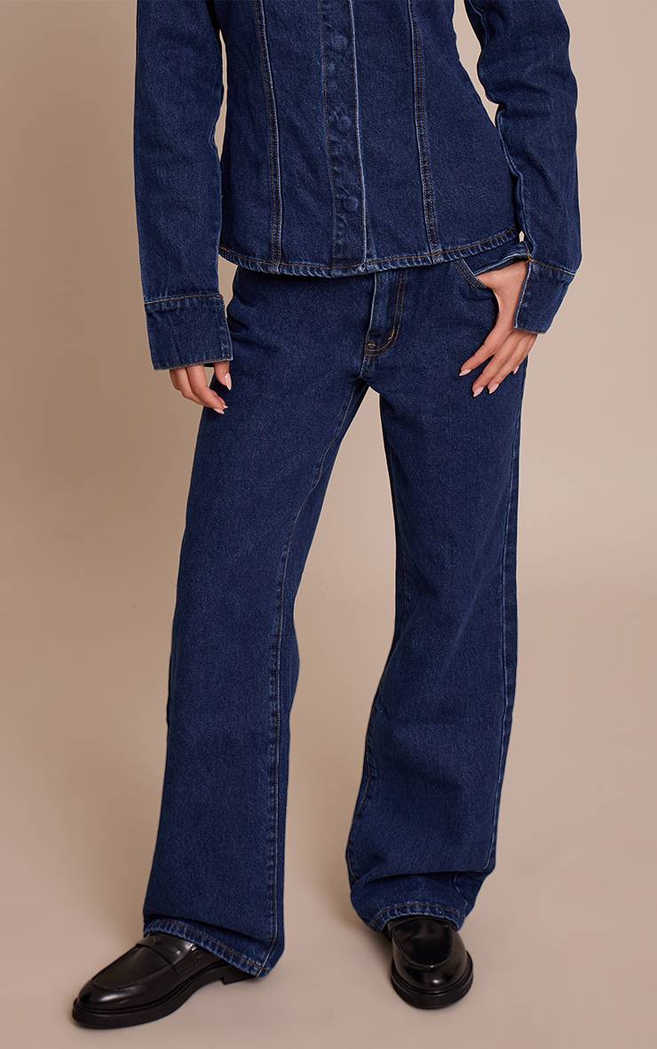 Bleu Indigo Jean Droit Taille Haute