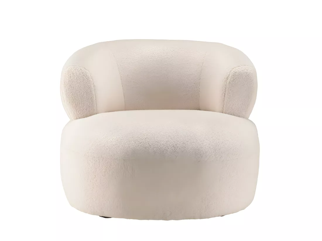 GASTON - Fauteuil en tissu bouclette écru assise arrondie