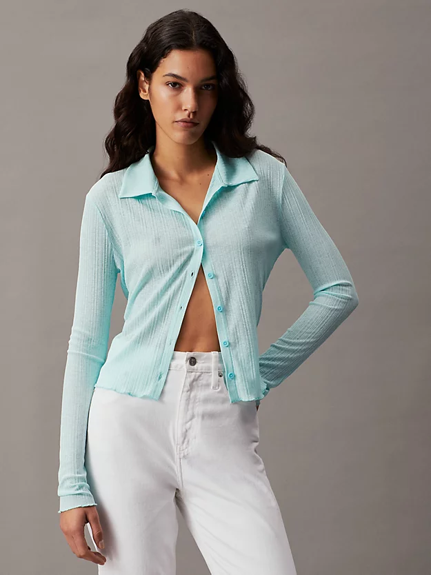 Camisa justa canelada transparente