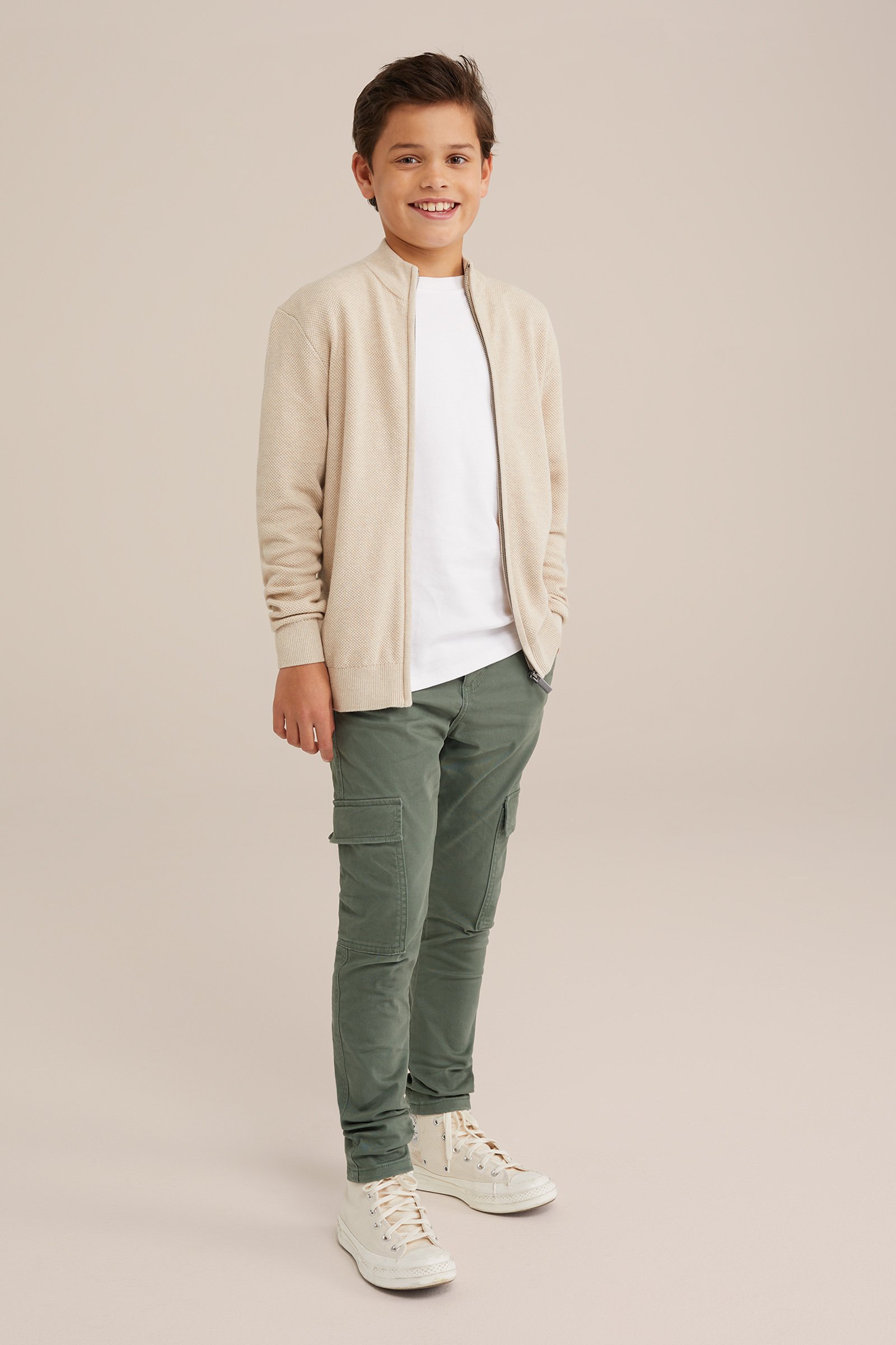 Jongens slim fit cargobroek WE Fashion Legergroen