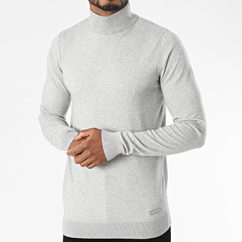 Pull Col Cheminée Gris Chiné
