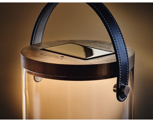 Decoratieve glazen lantaarn met licht, solarlantaarn voor binnen en buiten, Krinner Lumix L, 4 LED's, warm wit licht, inclusief dimmer.