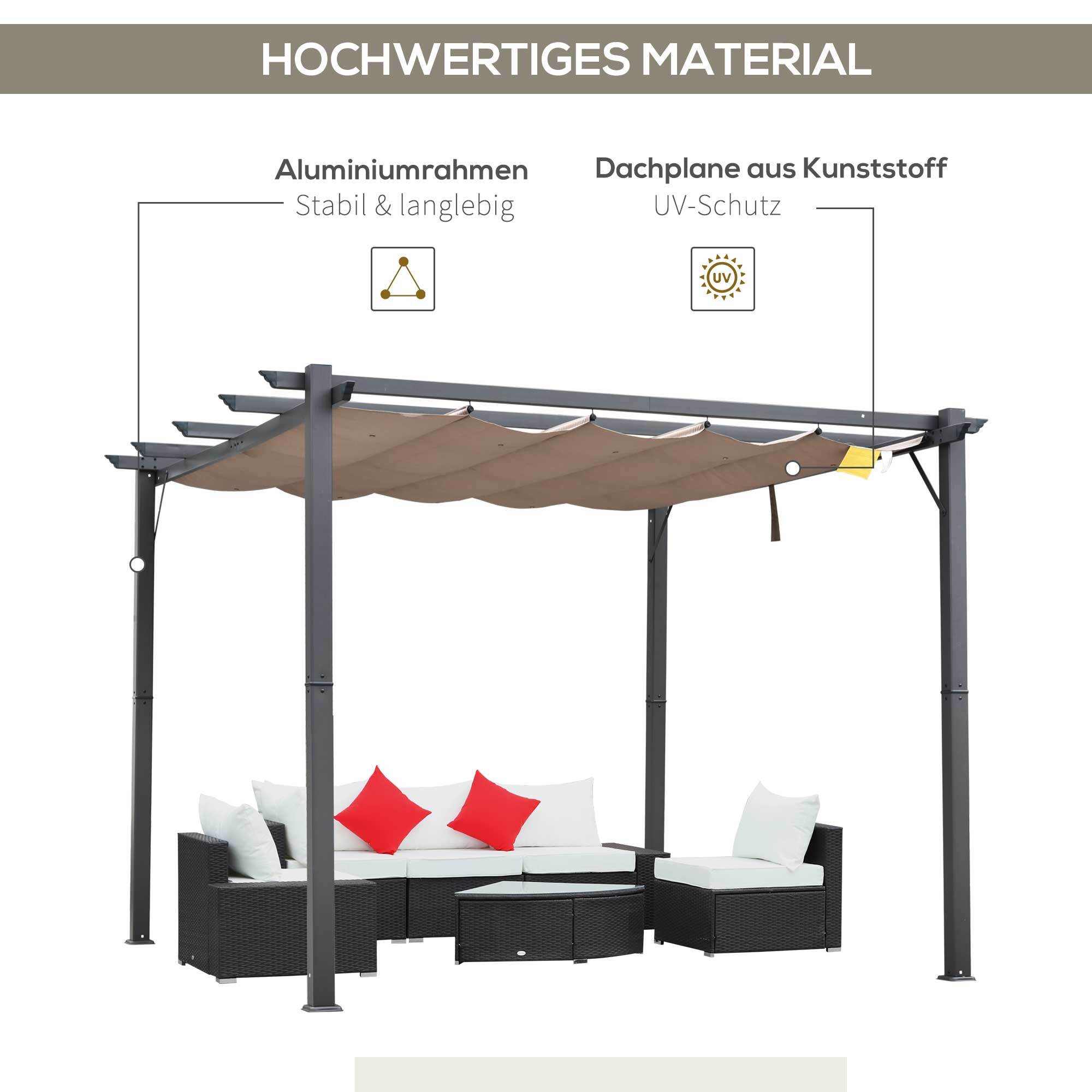 Outsunny Pergola mit Schiebedach 300 x 300 x 223 cm (LxBXH)