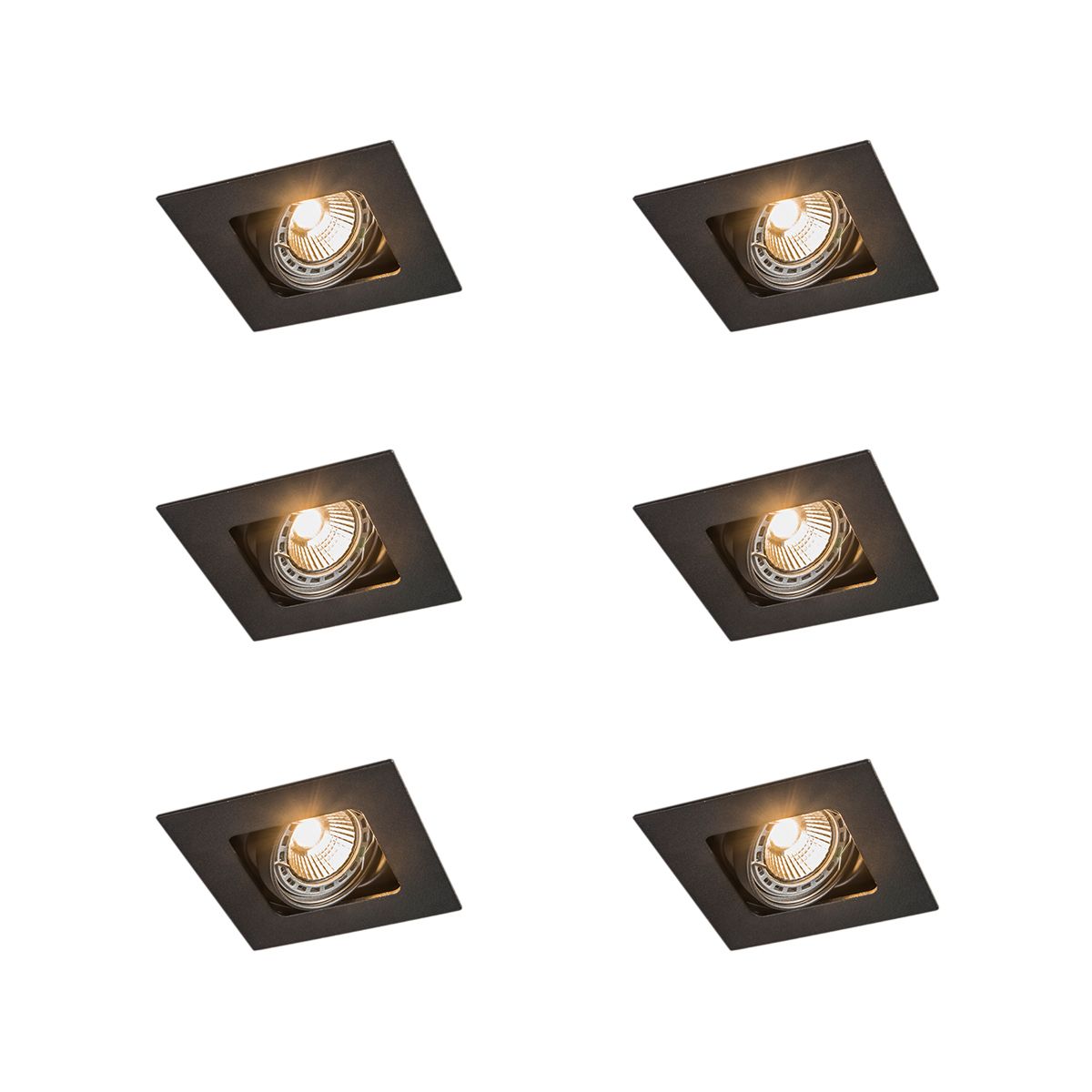 Set van 6 Vierkante inbouwspot zwart draai- en kantelbaar - Artemis