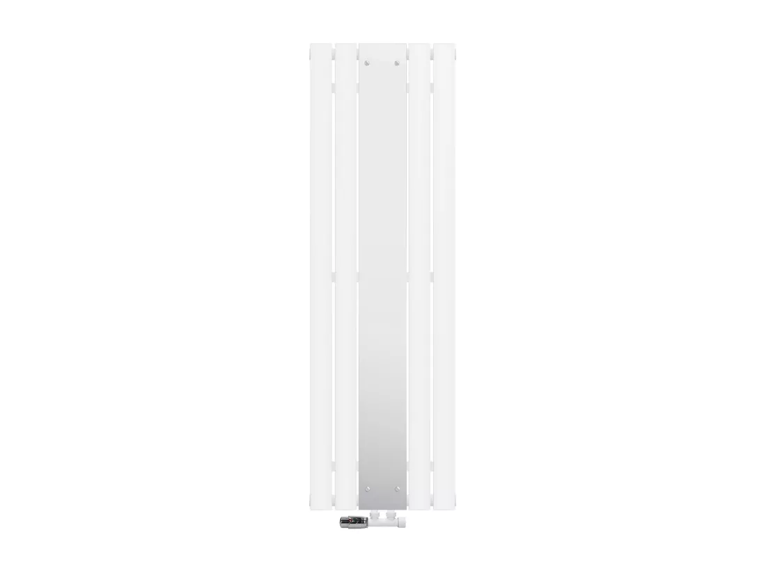 Radiateur plat vertical blanc 450x1200 mm + miroir et kit raccordement d'angle