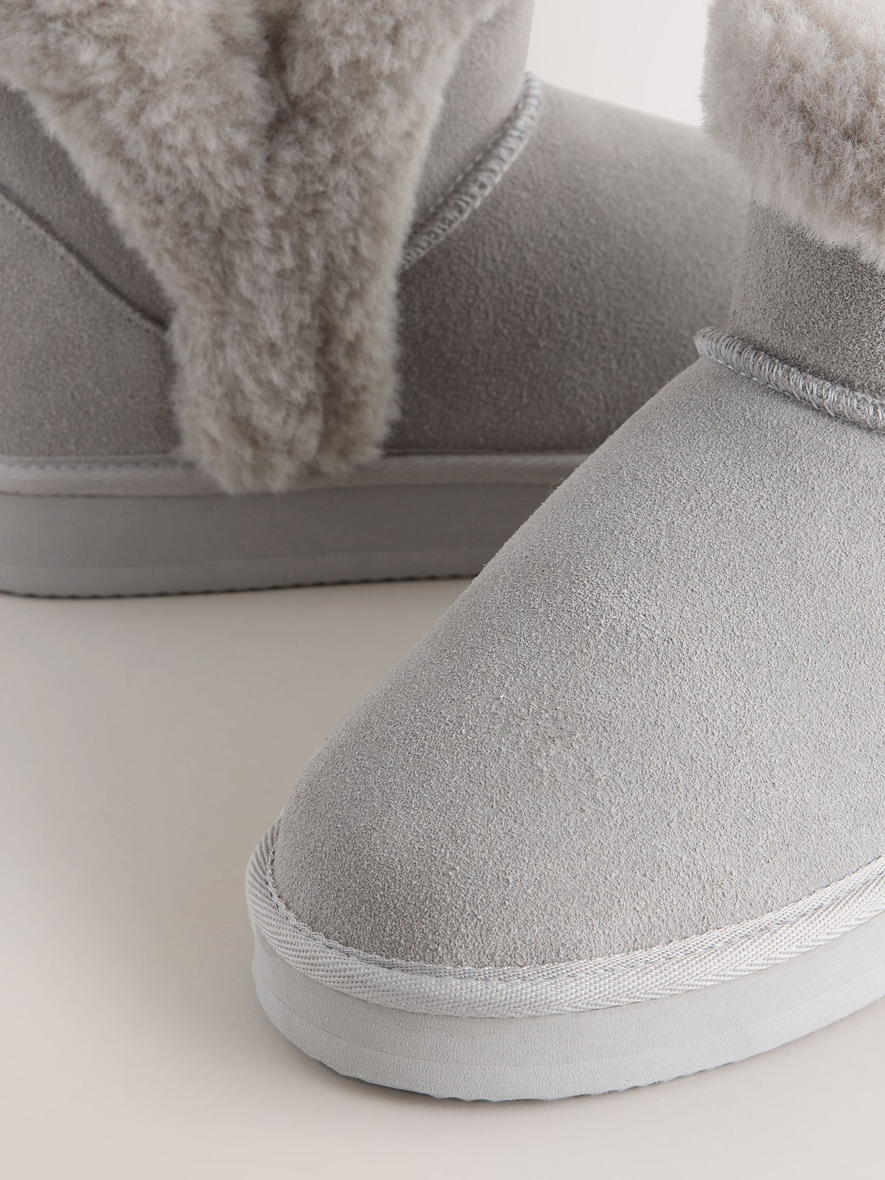 Donkergrijs - Suede Faux Fur Boot Slippers