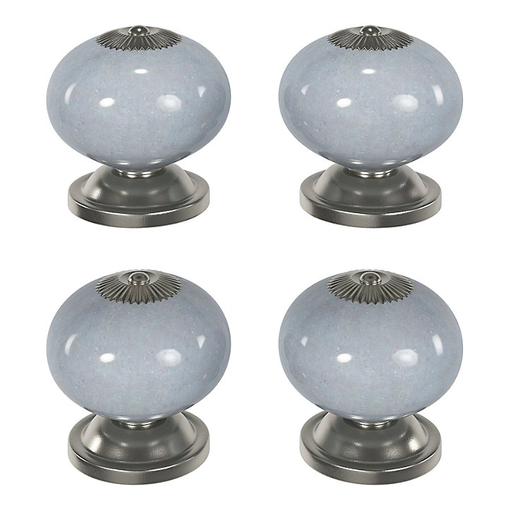 Lot 4 boutons de meuble arrondi Porcelaine Vras GoodHome gris clair Ø4 cm