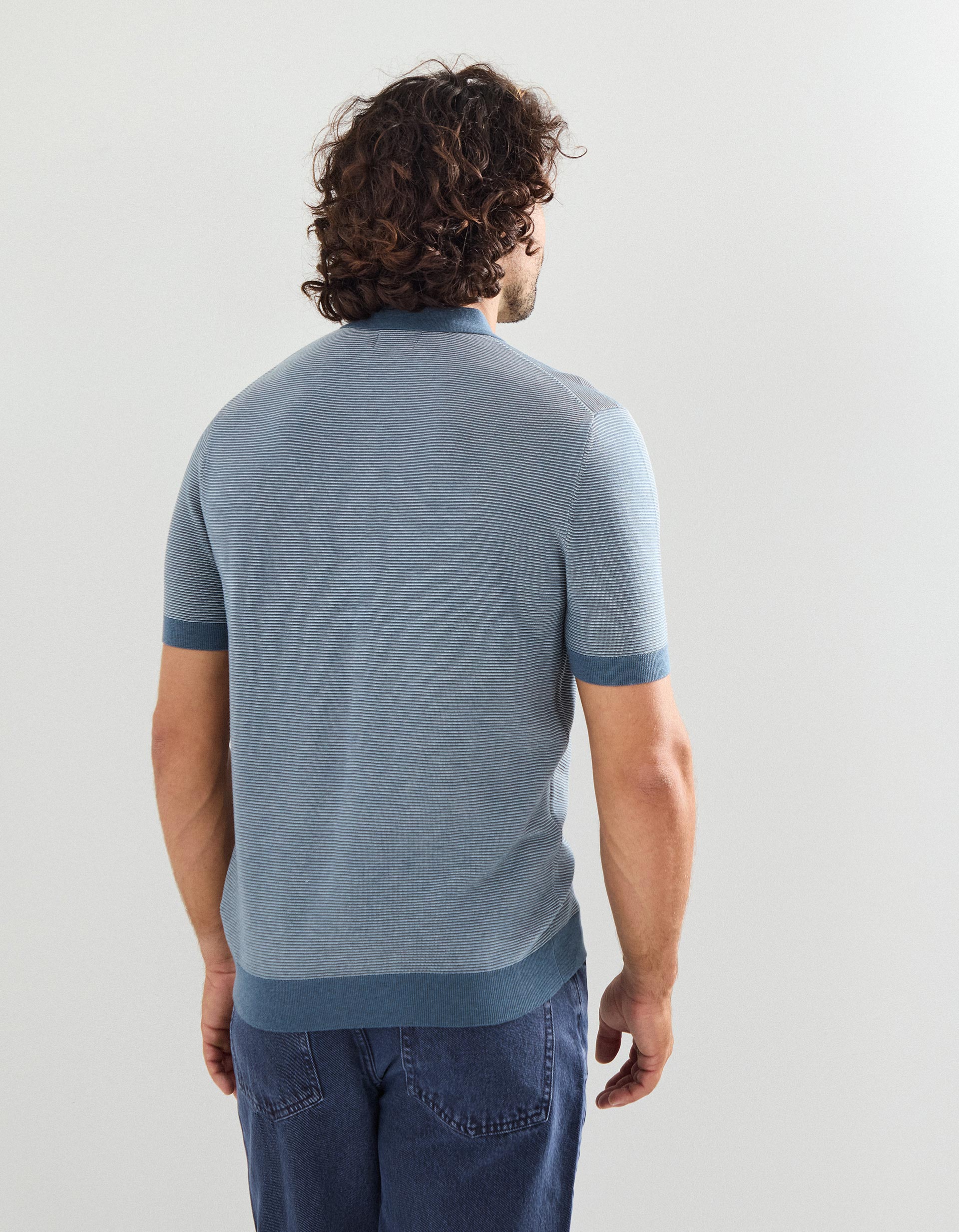 Polo de Malha com Riscas, Homem, Azul