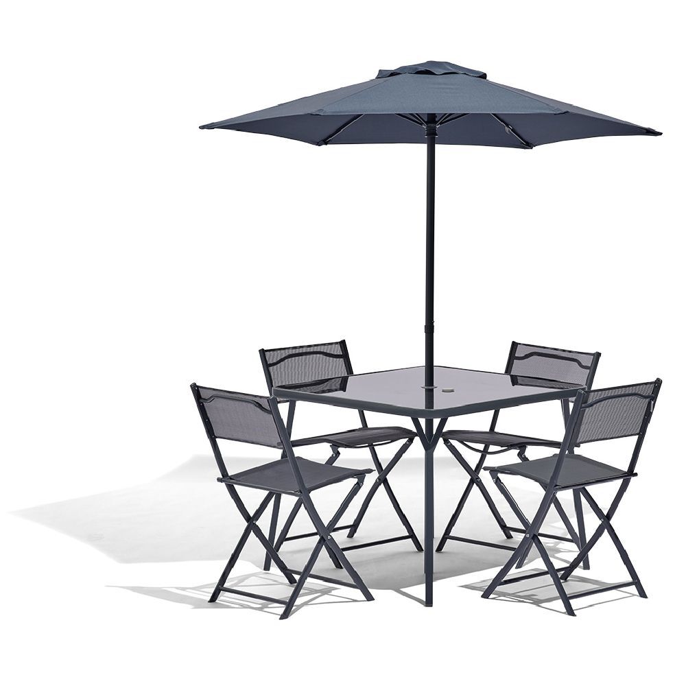 Ensemble repas London avec parasol 4 personnes gris L90xl90xH71cm