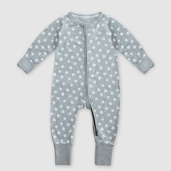 Pyjama Zippé Coton stretch   Pois Blanc        3 mois   de               DIM Baby