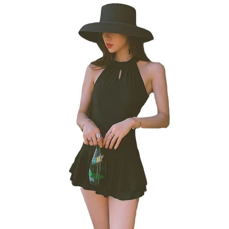 Seneliel - Halter effen zwemjurk met ruches