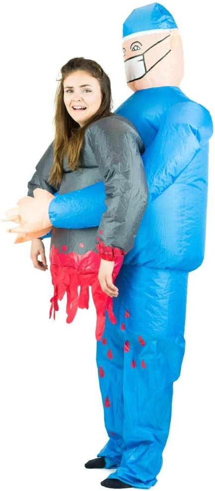 (175-190cm) Fasnachts Erwachsenen Kostüm Aufblasbare Horror Arzt Verkleidung für Motto Partys / Halloween (Batteriebetrieben) - Blau / Rot