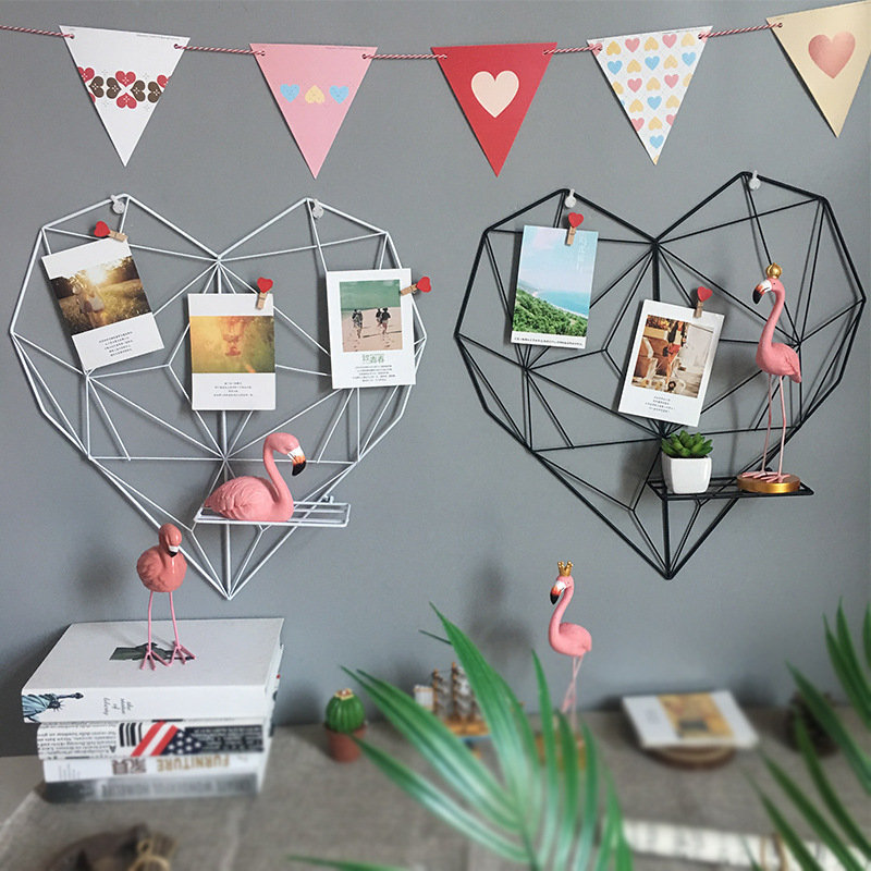 (51x50cm) Herz Wandgitter Fotohalter Organizer Deko Wandhalterung - Schwarz
