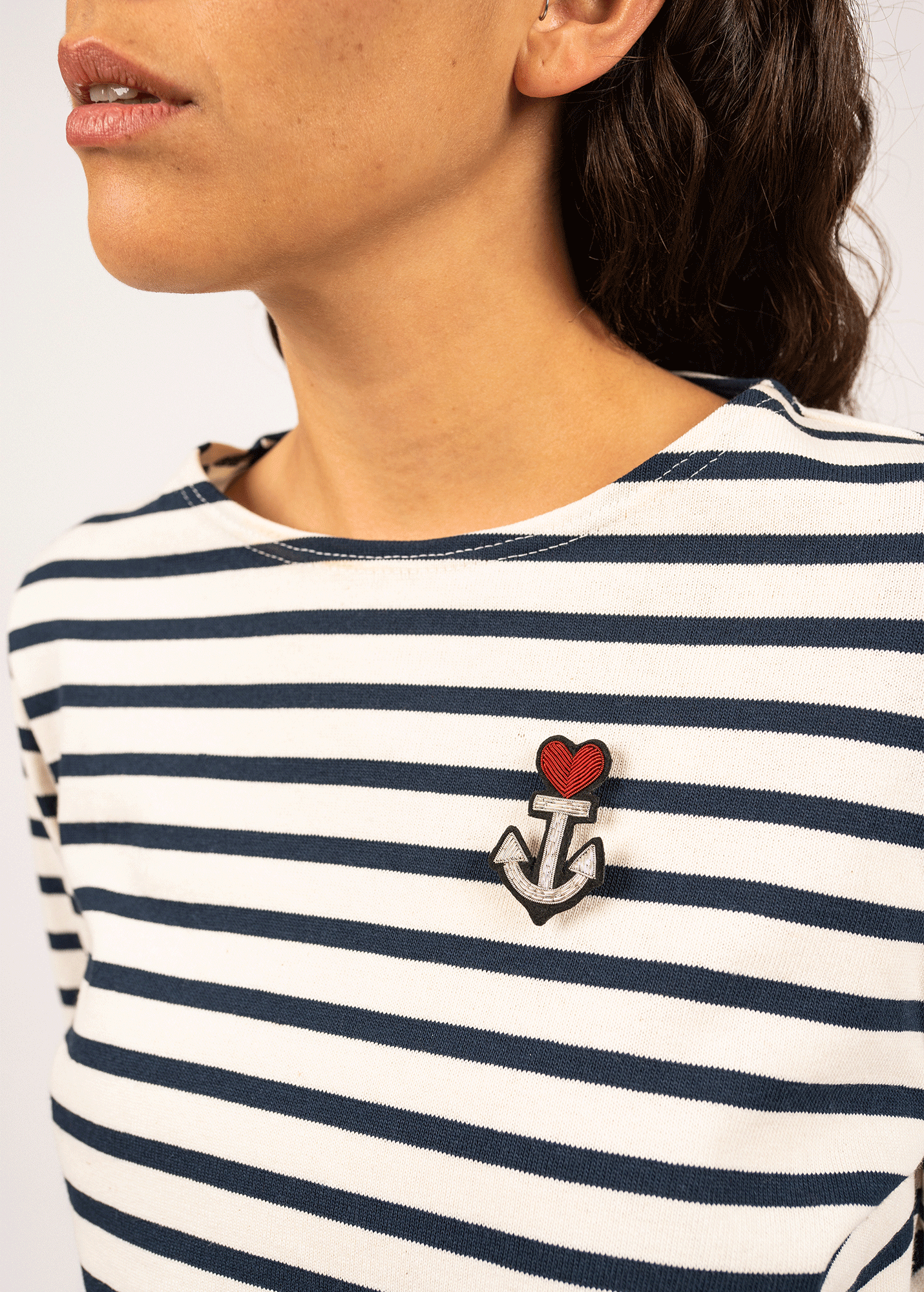 Broche brodée Ancre Cœur
