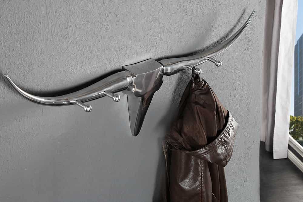 Design Garderobe BULL 100cm Aluminium Wanddekoration Stierkopf