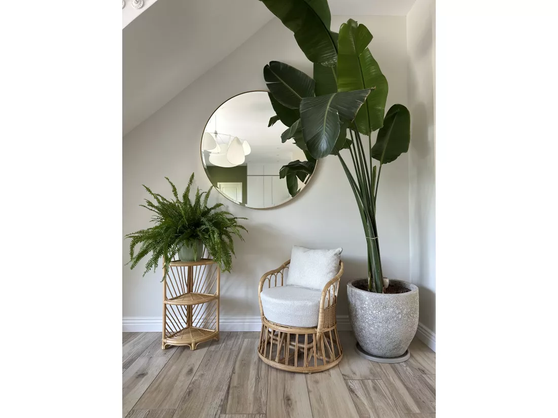 Fauteuil en rotin naturel et tissu beige