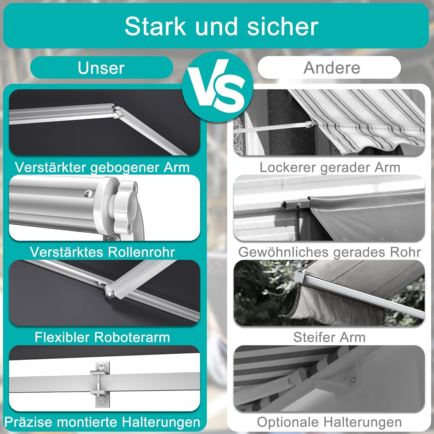 Aufun Manuelle Gelenkarmmarkise Markise Balkon aus Alu und Polyester, Einziehbar Sonnenschutz Markisenabdeckung mit Handkurbel, Wasserdicht Anti-UV für Balkon Terrasse Außen(250x200 cm, Dunkelgrau)