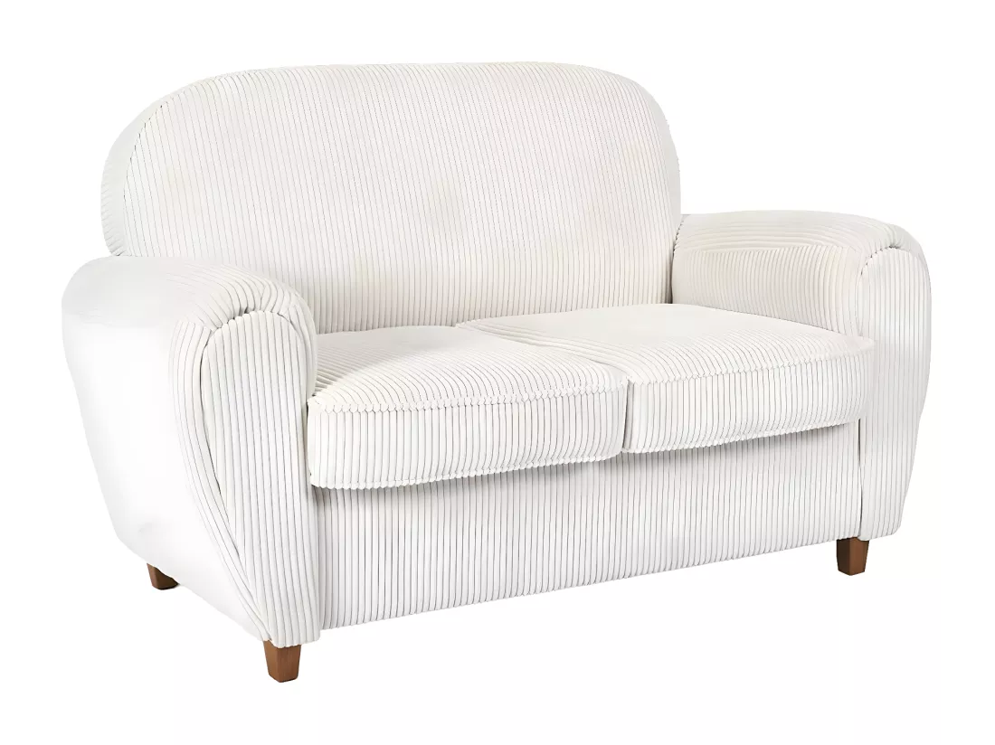GANDY - Canapé Club 2 Places Tissu Velours Côtelé Beige