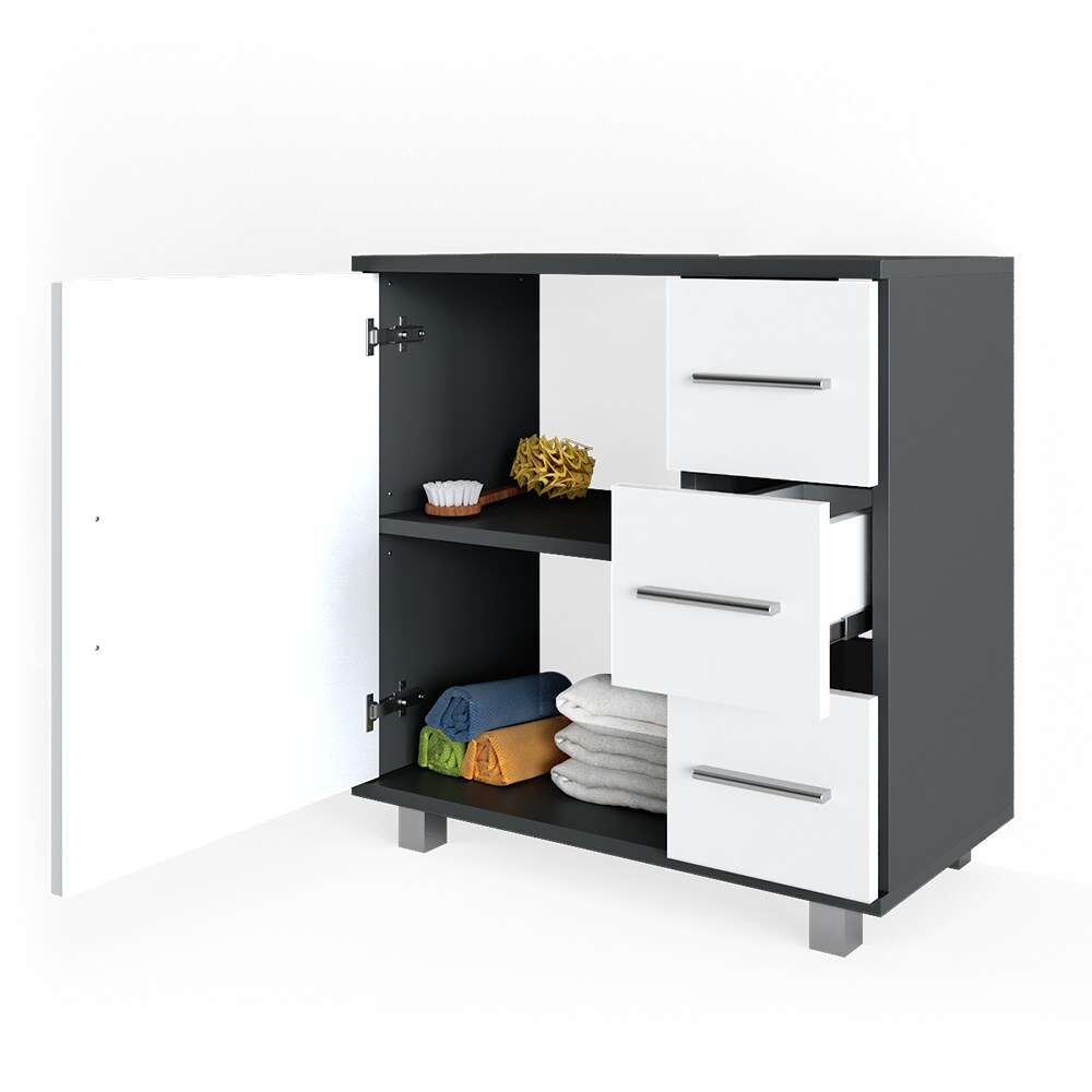 Vicco Waschtischunterschrank Ilias Badschrank Badezimmerschrank Waschbeckenunterschrank Unterstellschrank Weiß Anthrazit