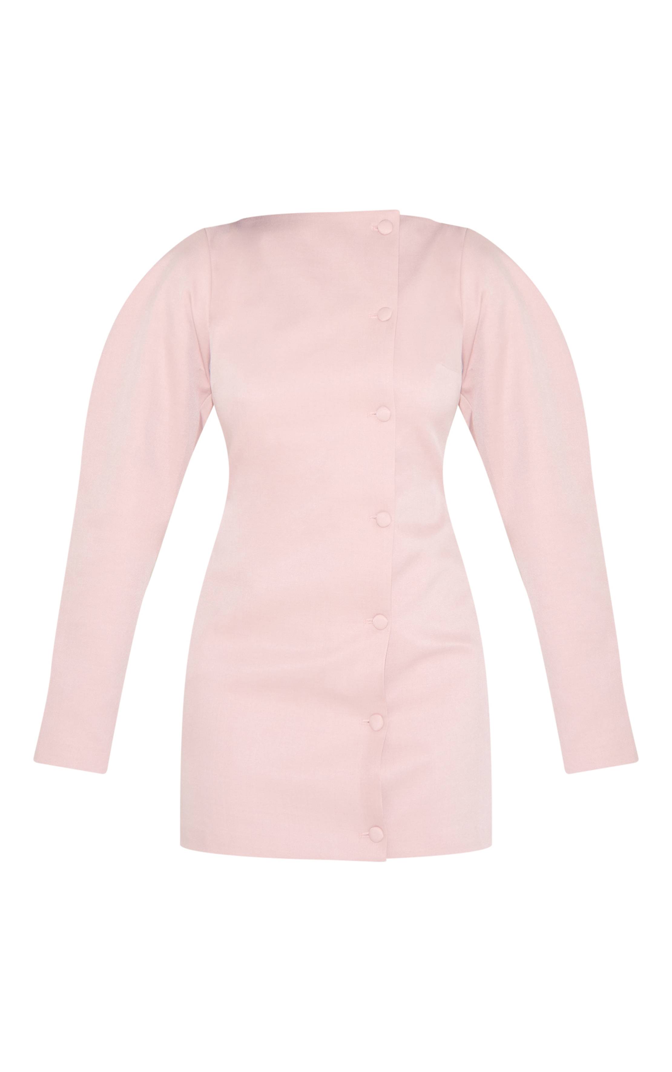 Rose Pâle Robe Mini Tissée À Encolure Bardot Avec Détails Boutonnés