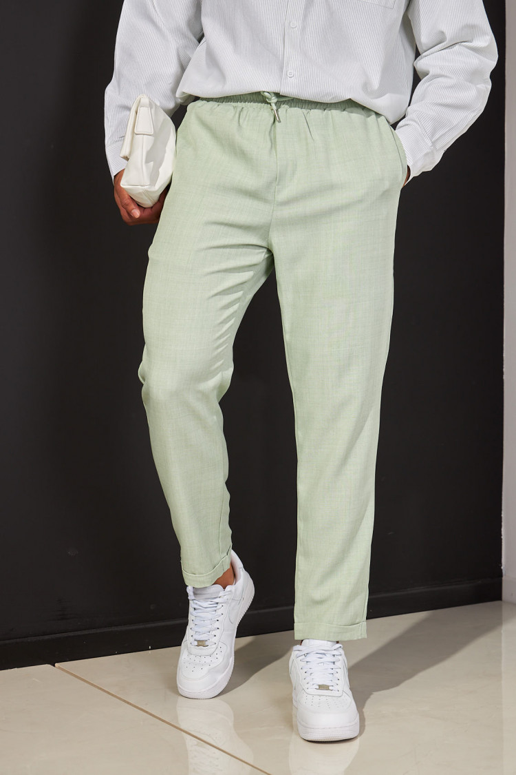 Pantalon effet lin vert