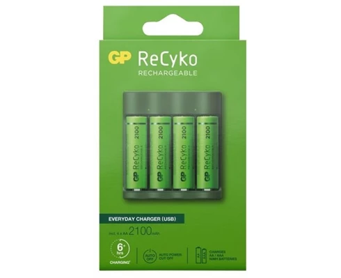 GP ReCyko Everyday-batteriladdare B421 (USB), inkl. 4 stk. AA 2100mAh NiMH-batterier
