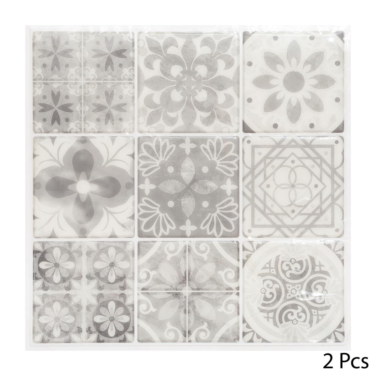 STICKERS CARRELAGE 9 CARREAUX GRIS X2 PIECES