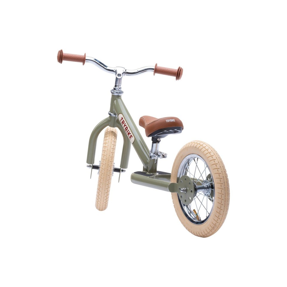 Trybike - 2 hjul stål + Cykelhjelm størrelse S - Vintage grøn (Bundle)