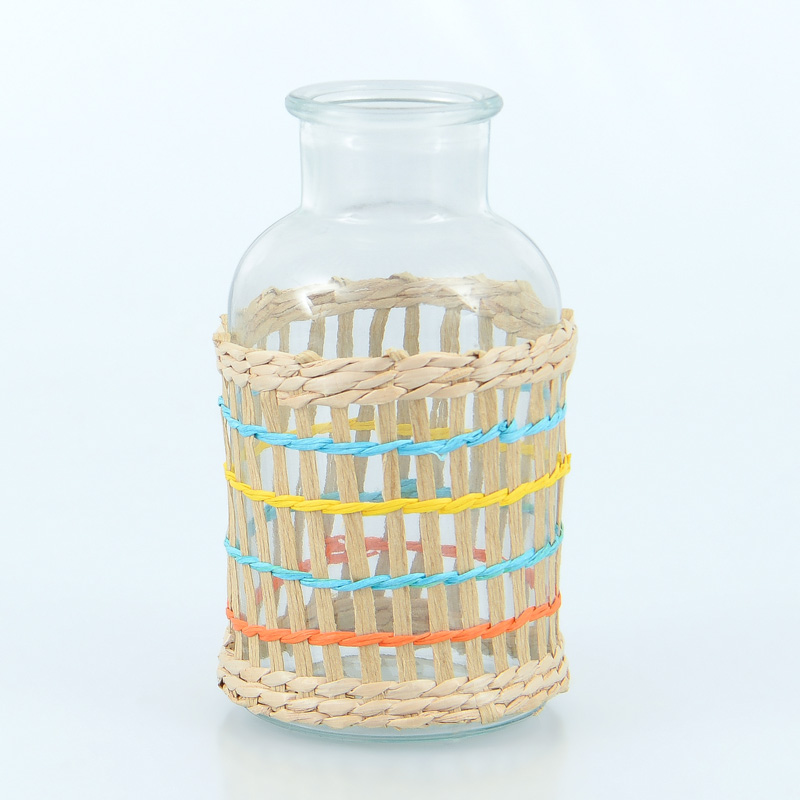 Vase bouteille avec tressage multicolore