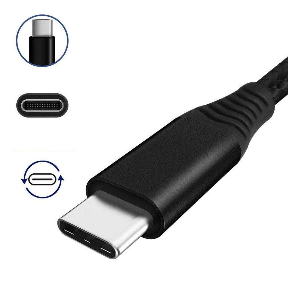 (1.2m/3A) Robustes USB auf USB C Ladekabel Datenkabel Nylon - Schwarz