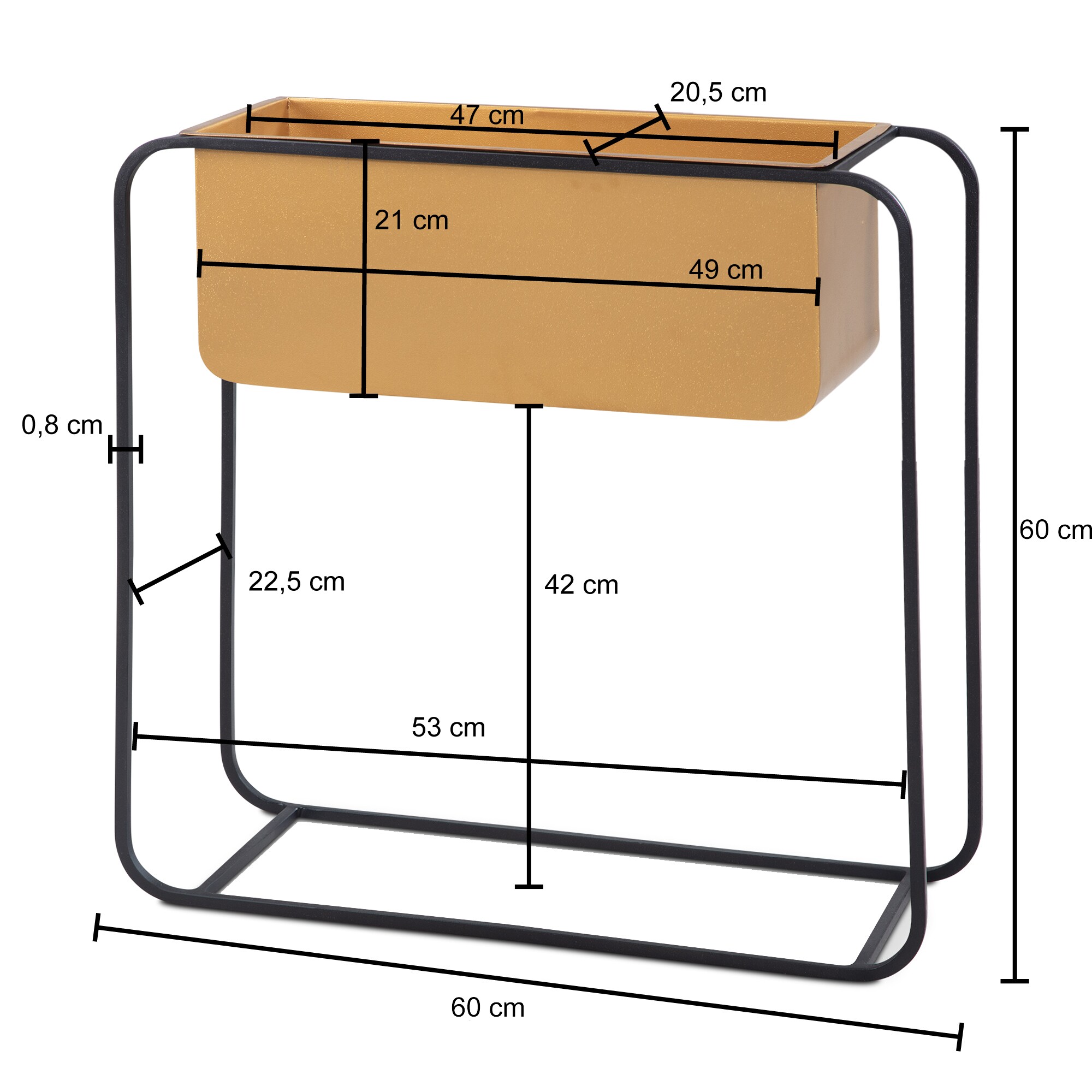 KADIMA DESIGN Moderner Blumenkübel 60x60x24 cm, Metall, Gold & Schwarz, Rechteckig