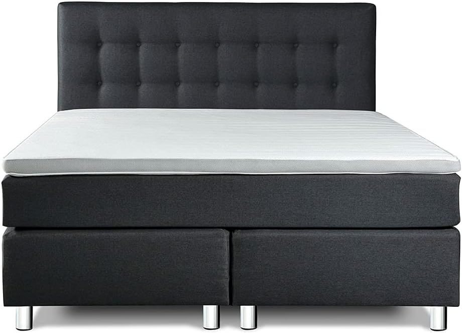 Tesla Dreams Boxspringbett 140x200 Ronda,7 Zonen Taschenfederkern-Matratze H2/H3, 5 Jahre Garantie, Topper Komfortschaum, Unterbau Taschenfederkern, Montage verfügbar, Anthrazit