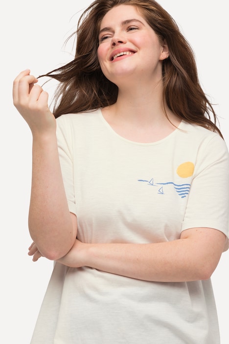 T-Shirt, Zipfelsaum, Rundhals, Halbarm, Biobaumwolle