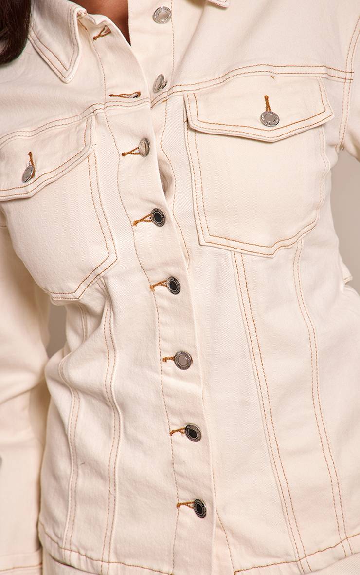 Ecru Veste En Denim Stretch Shape À Manches Retroussées Et Dos Ajustable