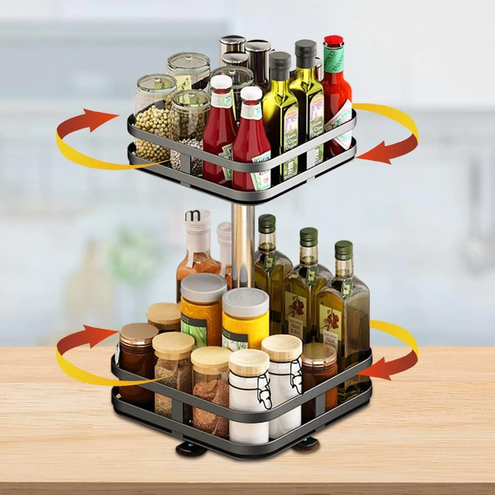 Étagère à épices rotative à 360° 2 étages En acier inoxydable Pour cui
