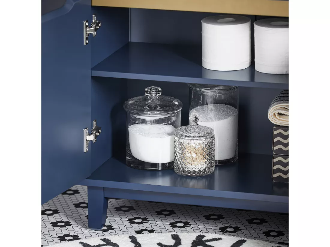 SoBuy BZR113-B Meuble sous-Lavabo, Meuble sous-Vasque à 2 Portes, Meuble de Rangement de Salle de Bain, Placard de Rangement, Bleu foncé
