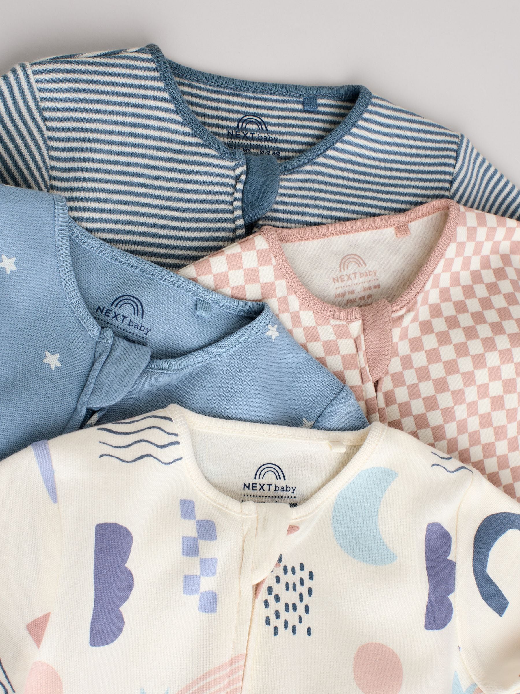Blauw - Verpakking van 4 Baby slaappakjes zonder voetjes met tweewegrits (0mnd-3jr)