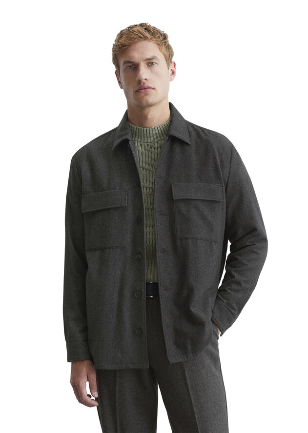 Marc O’Polo Overshirt with bowling collar, ches Dark grey melange