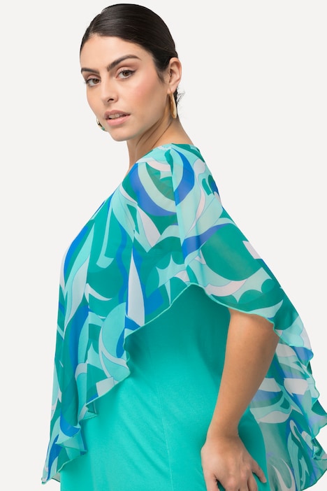 Tunika, Chiffon-Überwurf, Rundhals, Halbarm