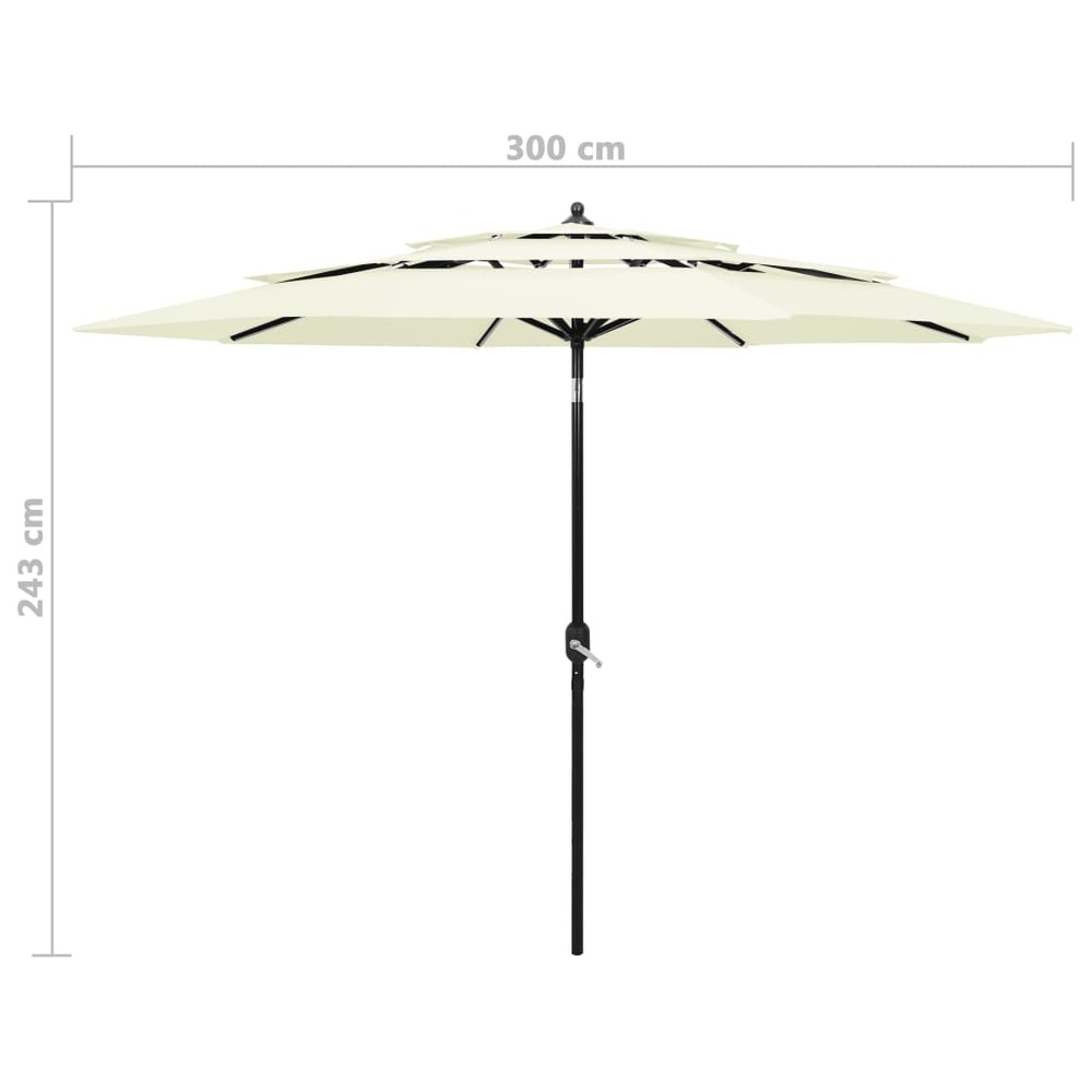 Parasol à 3 niveaux avec mât en aluminium 3 m sable