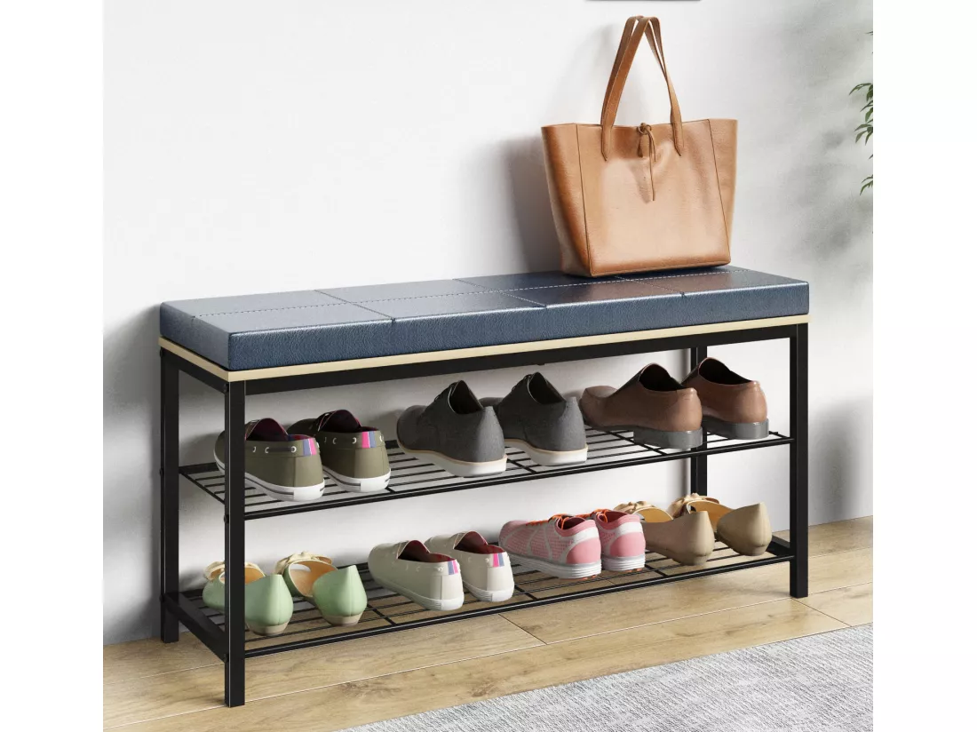 Métal Banc en bois Étagère à chaussures Taliro
