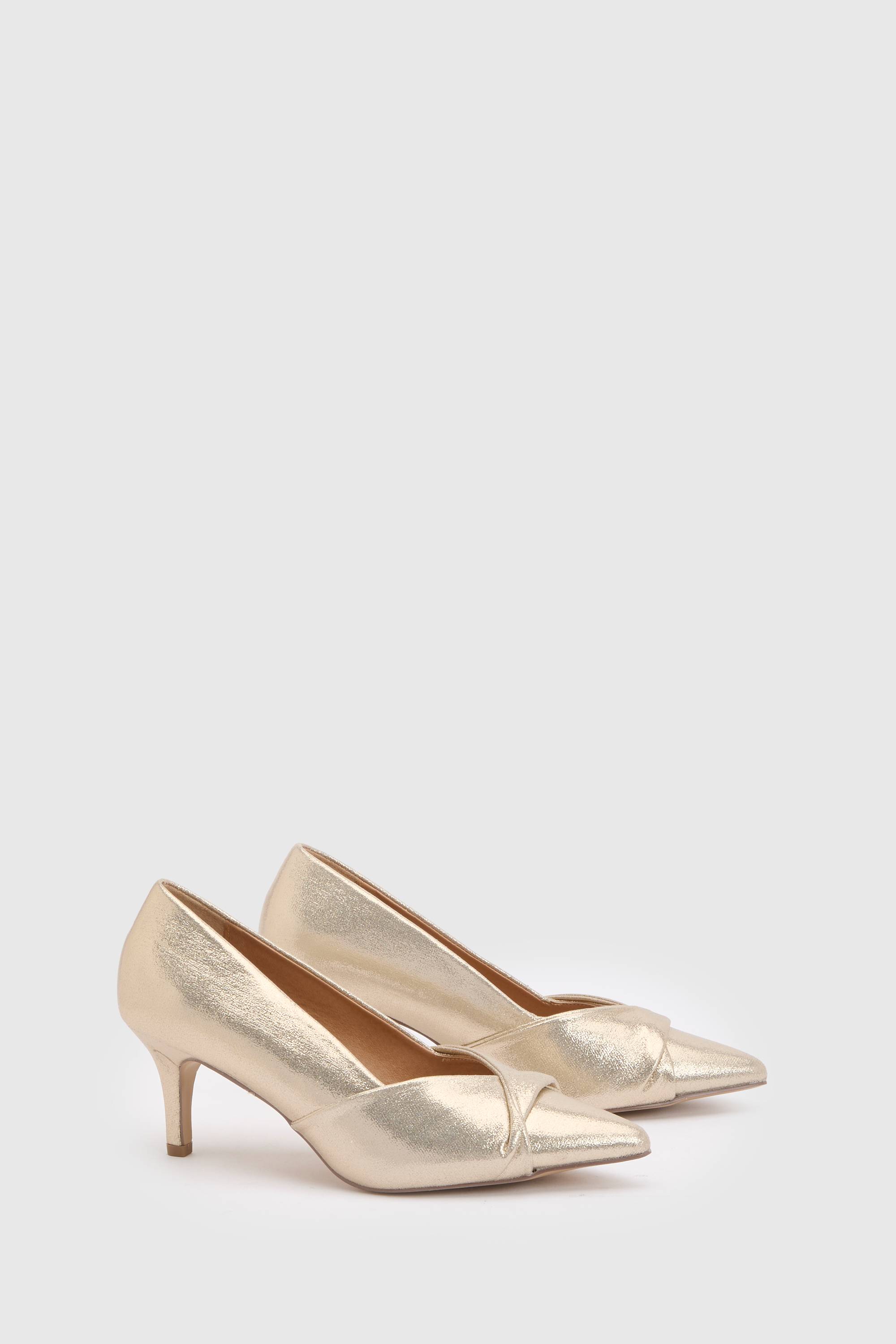 Wallis Chaussures De Cour À Talon Bobine Avec Chaussette Confort, Détail Torsadé À L'avant, Textile Métallisé Delina Coupe Large