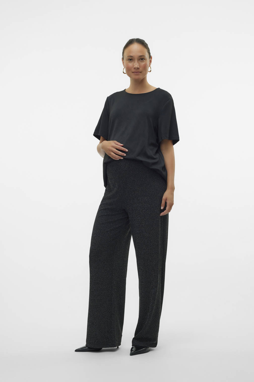 VERO MODA MATERNITY wide leg zwangerschapsbroek met glitters VMMKANVA zwart