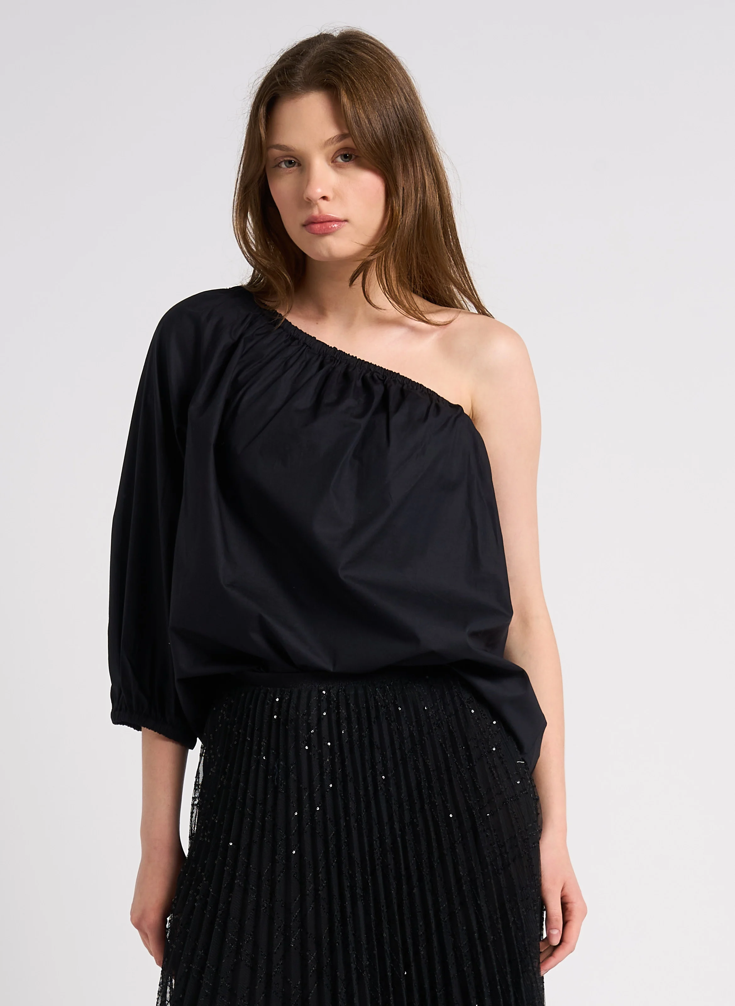 CHOULDER - Top asymétrique à une manche en coton | Noir