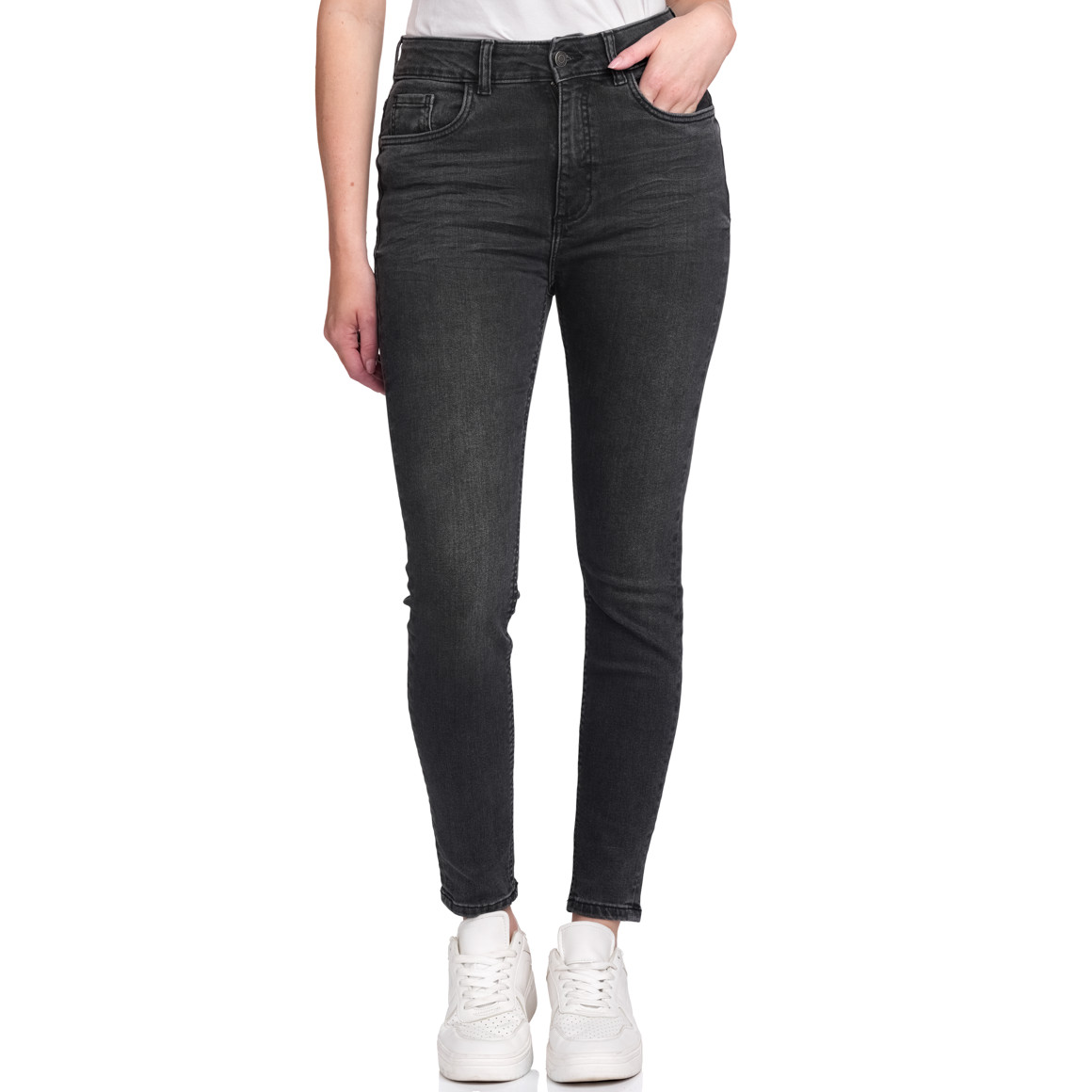 Jonas Nielsen Damen Skinny Jeans mit Used-Waschung grau
