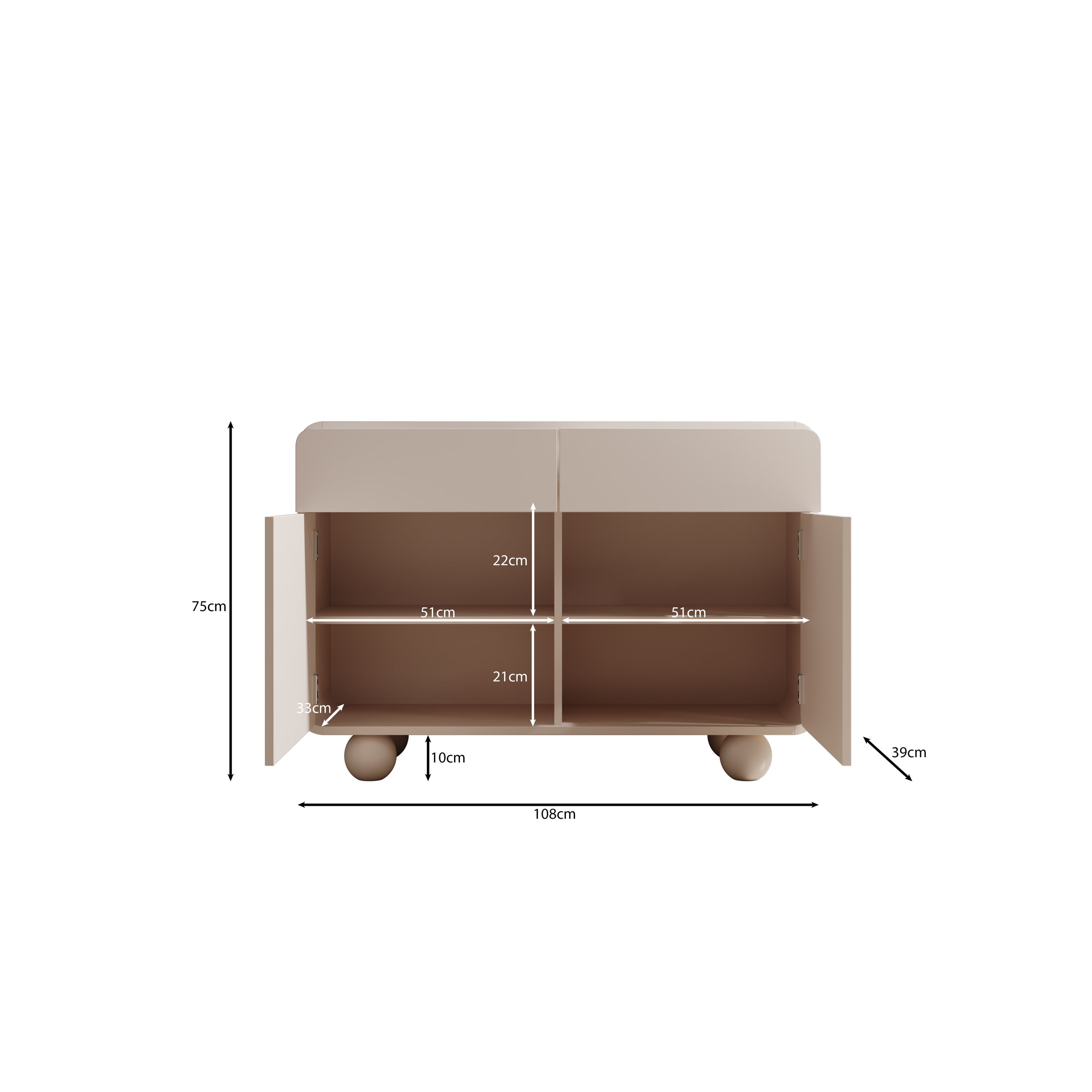 Meubella - Anobo - Dressoir - Beige - 108x39x75 cm