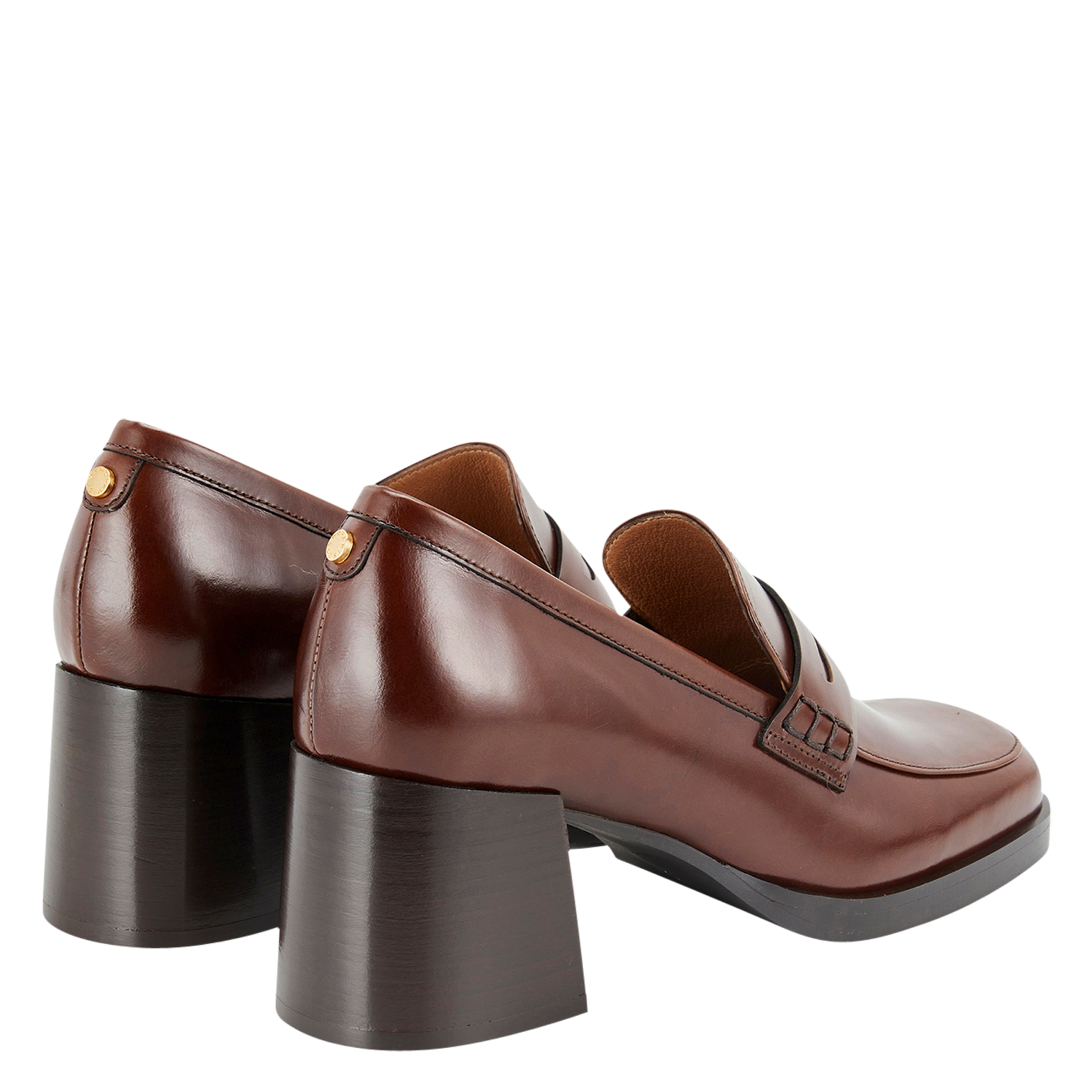 PILAR - Mocassins à talons en cuir | Marron