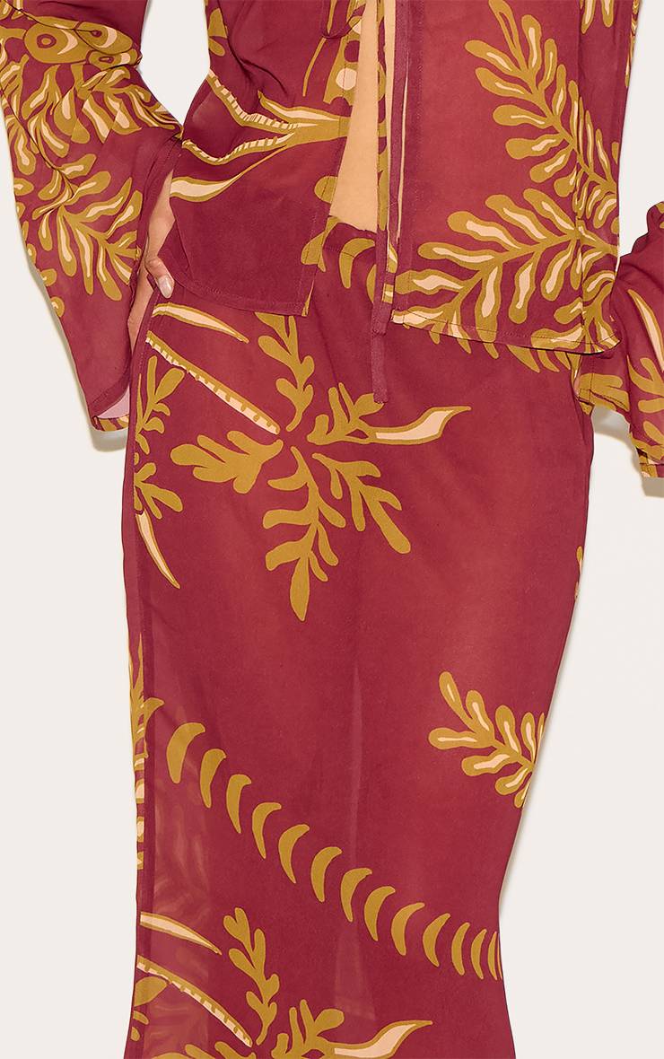 Marron Jupe Longue Maxi Transparente À Fleurs Avec Liens Sur Les Côtés
